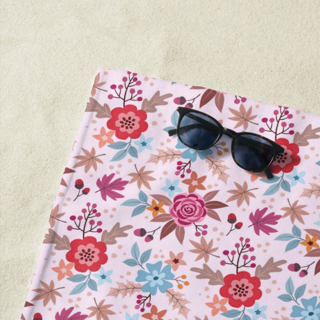 Autumn Inspired Roses Pattern Print Beach Towel (In Situ)