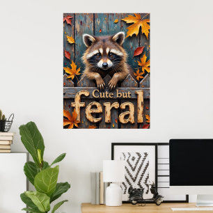 Autumn Intruder: Racoon on the Picket Fence Poster