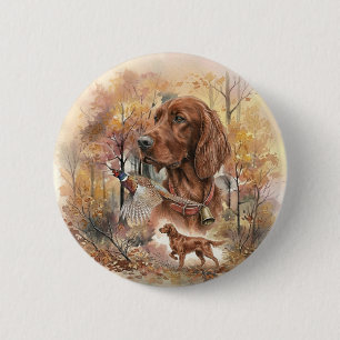 Autumn Irish Setter and Pheasant Hunting Art 6 Cm Round Badge