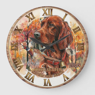 Autumn Irish Setter and Pheasant Hunting Art Large Clock