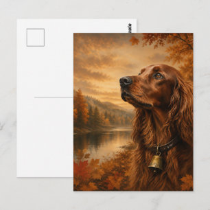 Autumn Irish Setter – Rustic Hunting Dog Art Postcard
