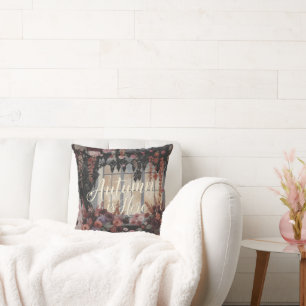 Autumn Is Here Floral Window Typography Art Cushion