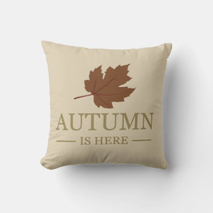 Autumn is here watercolor leaves fall october cushion