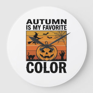Autumn Is My Favourite Colour Halloween Pumpkin De Large Clock