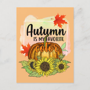 Autumn Is My Favourite Colour - Leaves Pumpkin Postcard