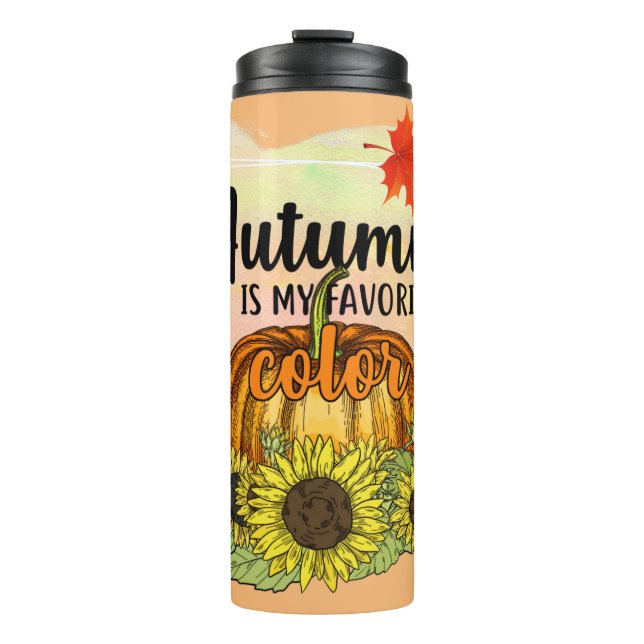 Autumn Is My Favourite Colour - Leaves Pumpkin Thermal Tumbler (Front)