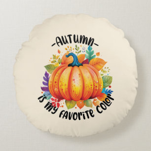 Autumn Is My Favourite Colour – Pumpkin and Leaves Round Cushion