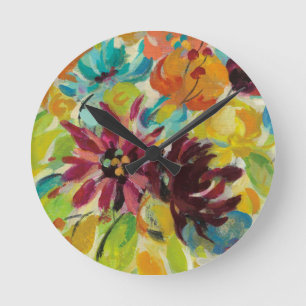 Autumn Joy Flowers Round Clock