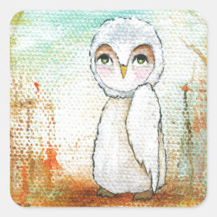 Autumn Joy Whimsical Woodland Owl Art Painting Square Sticker