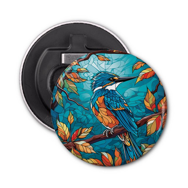 Autumn Kingfisher Button Bottle Opener (Front)