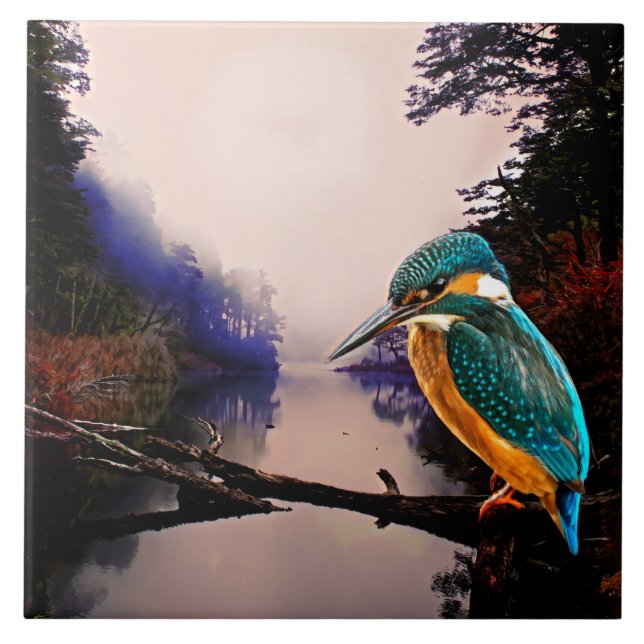 Autumn Kingfisher Ceramic Tile (Front)