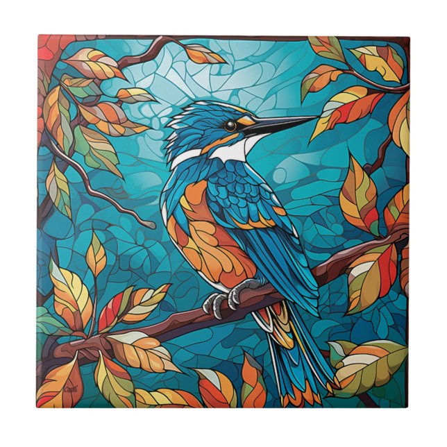 Autumn Kingfisher Ceramic Tile (Front)