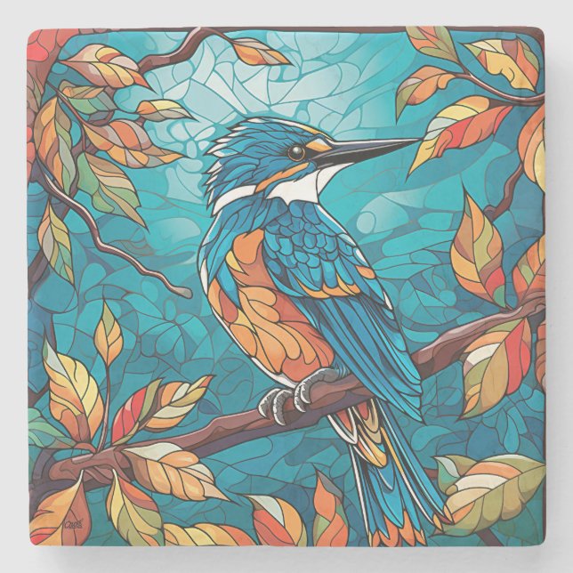 Autumn Kingfisher Stone Coaster (Front)