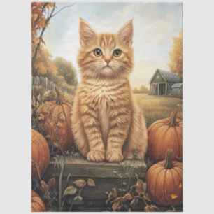 Autumn Kitten with Pumpkins Decoupage Tissue Paper