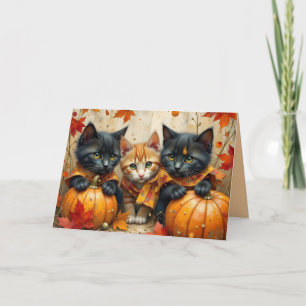 Autumn Kittens Pumpkins and Foliage Card