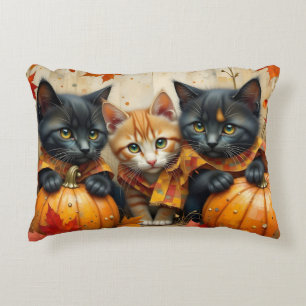 Autumn Kittens Pumpkins and Foliage Decorative Cushion