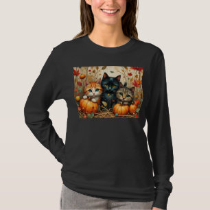 Autumn Kittens Pumpkins and Foliage Kids T-Shirt