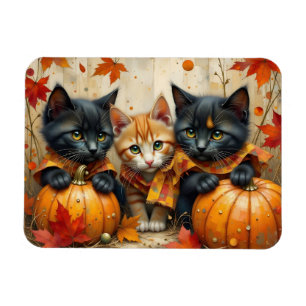 Autumn Kittens Pumpkins and Foliage Magnet