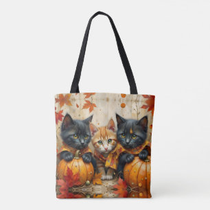 Autumn Kittens Pumpkins and Foliage Tote Bag