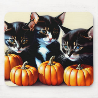 Autumn Kittens with Pumpkins Mouse Pad