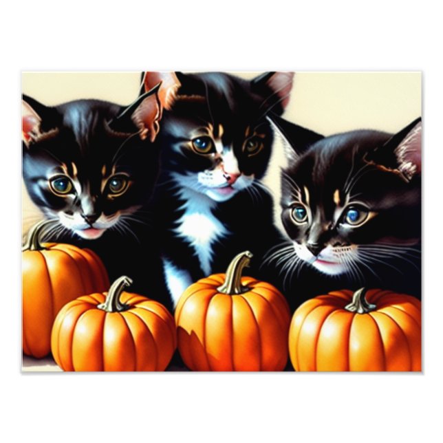 Autumn Kittens with Pumpkins Photo Print (Front)