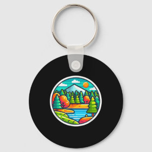 Autumn Lake And Forest Hills Fall Colour Art Natur Key Ring