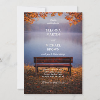 Autumn Lake Bench Romantic Invitation