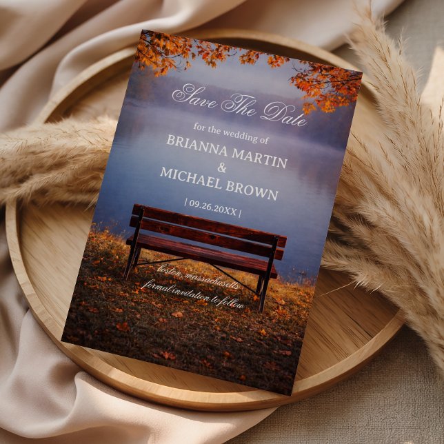 Autumn Lake Bench Romantic Save The Date (Creator Uploaded)