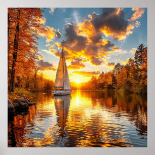 🍂 Autumn Lake Boat Wall Decor Gift For Home 🎁