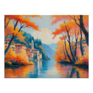 Autumn Lake Reflection – Serene Nature Landscape  Poster