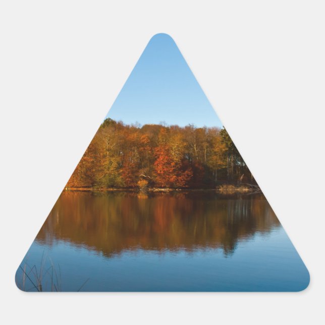 Autumn lake reflections triangle sticker (Front)