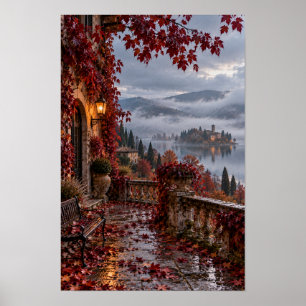Autumn Lakeside Terrace European Landscape Wall Ar Poster