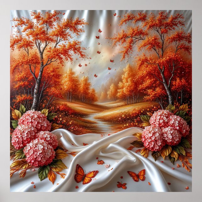 Autumn Landscape Decorated with Hydrangeas Poster (Front)
