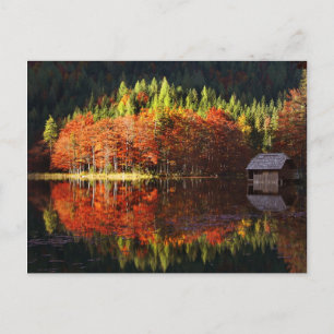 Autumn landscape on a lake postcard