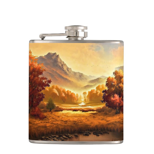 Autumn Landscape Painting-68754 Hip Flask (Front)