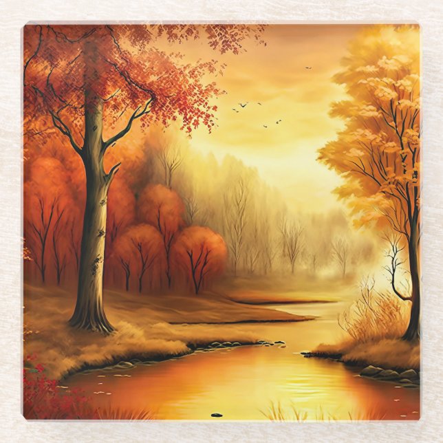 Autumn Landscape Painting-87546 Glass Coaster (Front)