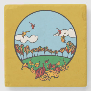 Autumn Landscape Scene Stone Coaster