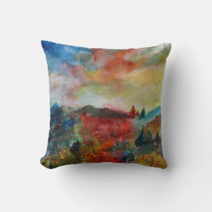 Autumn Landscape Watercolor Art Cushion