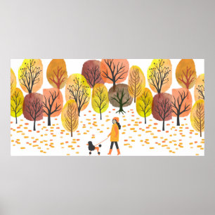 Autumn landscape. Watercolor Vintage illustration  Poster
