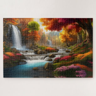 Autumn Landscape Waterfalls in the Park Jigsaw Puzzle