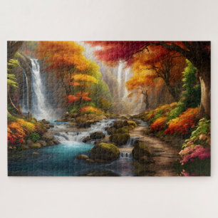 Autumn Landscape Waterfalls in the Park Jigsaw Puzzle