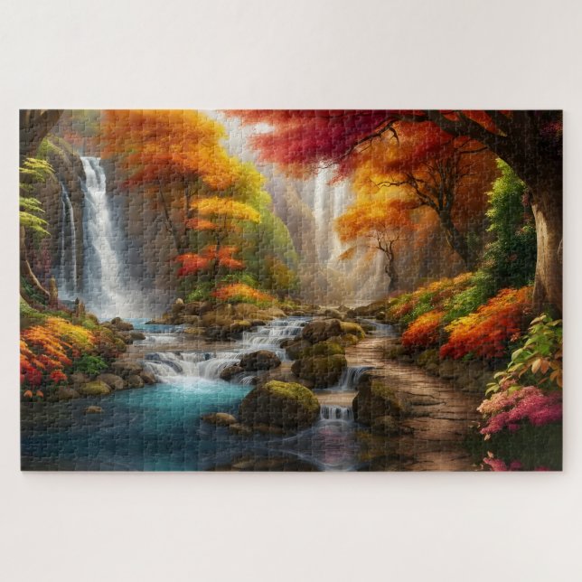 Autumn Landscape Waterfalls in the Park Jigsaw Puzzle (Horizontal)