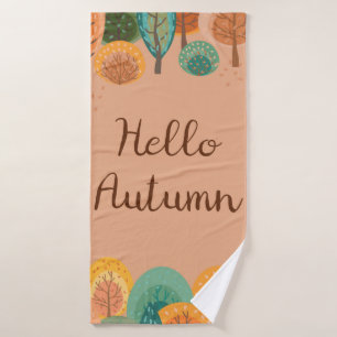 Autumn landscape with abstract flat handdrawn fore bath towel