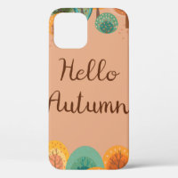 Autumn landscape with abstract flat handdrawn fore