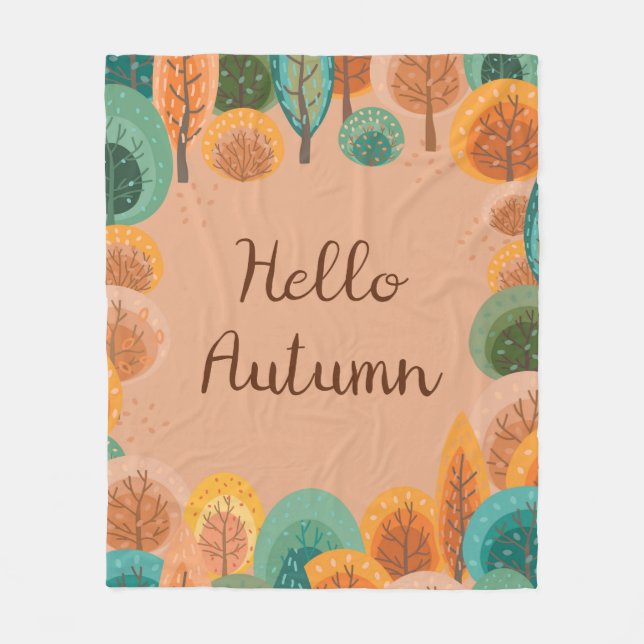Autumn landscape with abstract flat handdrawn fore fleece blanket (Front)