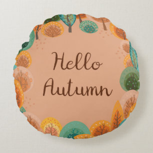 Autumn landscape with abstract flat handdrawn fore round cushion