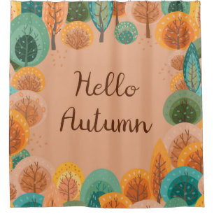 Autumn landscape with abstract flat handdrawn fore shower curtain