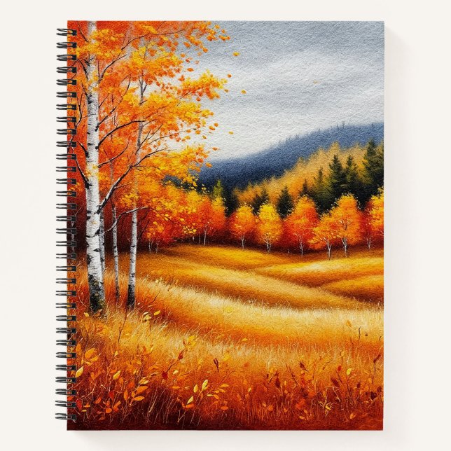 Autumn Landscape With Birch Trees Notebook (Front)
