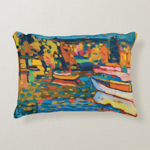 Autumn Landscape with Boats by Wassily Kandinsky Decorative Cushion