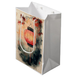 Autumn Lantern Sumi-E Watercolor Medium Gift Bag